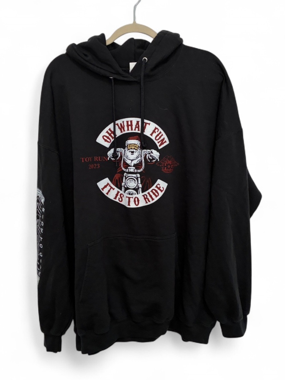 Holiday Biker Santa Graphic Black Hoodie Sweatshirt